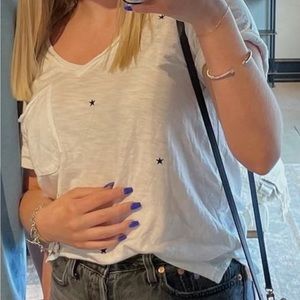 soft white tee with navy embroidered stars